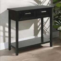 Rackhams Modern Wooden Console Table With 2 Drawers and Shelf Black - thumbnail 5