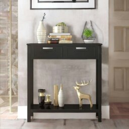 Rackhams Modern Wooden Console Table With 2 Drawers and Shelf Black - thumbnail 3
