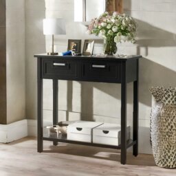 Rackhams Modern Wooden Console Table With 2 Drawers and Shelf Black - thumbnail 1