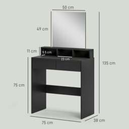 Rackhams Dressing Table with Mirror, Drawers, for Bedroom, Black - Black - No - Copper-free mirror included - thumbnail 6