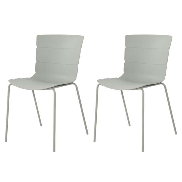 Rackhams Pair of Bali Modern Dining Chairs, Contoured & Ribbed Seats - Light Grey - image 1