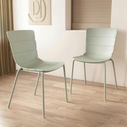 Rackhams Pair of Bali Modern Dining Chairs, Contoured & Ribbed Seats - Light Grey - thumbnail 2