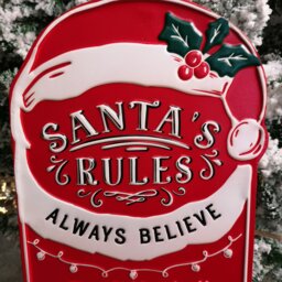 Rackhams 68cm Indoor Outdoor Red Metal Santa's Rules Sign Hanging Christmas Decoration - thumbnail 4