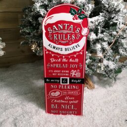 Rackhams 68cm Indoor Outdoor Red Metal Santa's Rules Sign Hanging Christmas Decoration