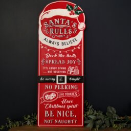 Rackhams 68cm Indoor Outdoor Red Metal Santa's Rules Sign Hanging Christmas Decoration - thumbnail 3