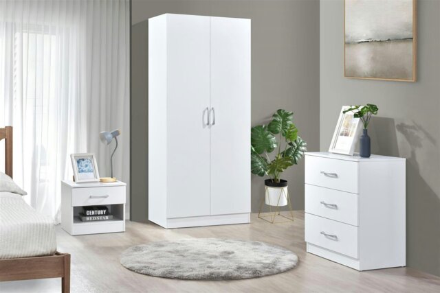 Rackhams Highbury 3 Piece Bedroom Set With 2 Door Double Wardrobe - White - image 1