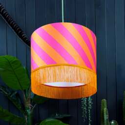 "Rackhams Tutti Frutti Helter Skelter Velvet Lampshades With Fringing - Table / Floor Lamp - 25cm diameter x 20cm height / 10"" x 8"""