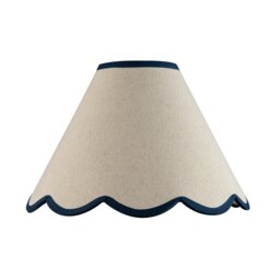 Rackhams Scallop Edge Natural Textured Linen Coolie Lamp Shade with Navy Trims