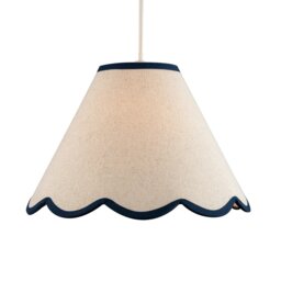 Rackhams Scallop Edge Natural Textured Linen Coolie Lamp Shade with Navy Trims - thumbnail 2