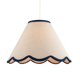 Rackhams Scallop Edge Natural Textured Linen Coolie Lamp Shade with Navy Trims - thumbnail 4