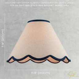 Rackhams Scallop Edge Natural Textured Linen Coolie Lamp Shade with Navy Trims - thumbnail 6