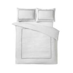 Rackhams So Soft Mono Satin Stitch Duvet Cover Set White / Silver - Super King - White / Silver - thumbnail 5