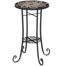 Rackhams 35.5cm Round Mosaic Garden Side Table Plant Stand w/ Shelf, Orange - Orange - Metal, Ceramic Tile - Φ35.5 x 54.5H cm - thumbnail 2