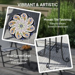 Rackhams 35.5cm Round Mosaic Garden Side Table Plant Stand w/ Shelf, Orange - Orange - Metal, Ceramic Tile - Φ35.5 x 54.5H cm - thumbnail 3