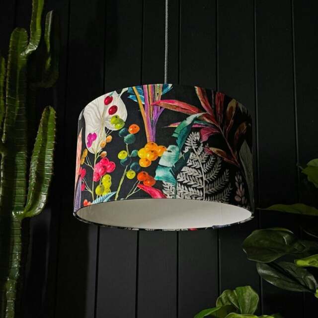 "Rackhams Acid Jungle Velvet Lampshade - Ceiling Pendant / Arc Lamp - 40cm Diameter x 25cm Height (16"" x 10"")" - image 1