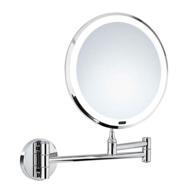 Rackhams Polished Chrome LED Mirror (200mm) Wall Mounted Swing Arm 7x Magnification Bathroom Makeup or Shaving Mirror - image 1