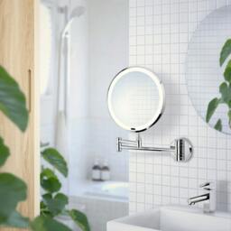 Rackhams Polished Chrome LED Mirror (200mm) Wall Mounted Swing Arm 7x Magnification Bathroom Makeup or Shaving Mirror - thumbnail 2