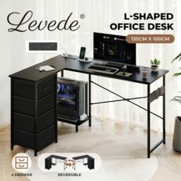 Rackhams Office Gaming Desk Reversible L-shaped Corner Computer Table 4 Drawers - thumbnail 2