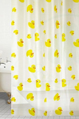 Rackhams Pack of 2 Peva Yellow Duck Shower Curtains With Rings Ideal for Kids