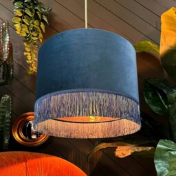 "Rackhams Nightshade Midnight Garden Silhouette Lampshade in Flint Velvet & Fringing - Table / Floor Lamp - 35cm diameter x 25cm Height (14"" x 10"")" - thumbnail 2