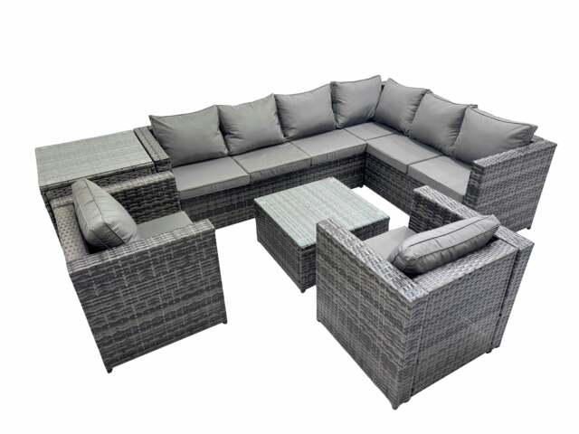 Rackhams Outdoor PE Rattan Garden Furniture Sofa Set with Square Coffee Table 2 Chair Side Table Dark Grey - image 1