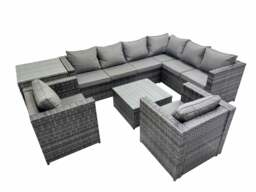 Rackhams Outdoor PE Rattan Garden Furniture Sofa Set with Square Coffee Table 2 Chair Side Table Dark Grey - thumbnail 1