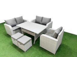 Rackhams High Back Poly Rattan Garden Furniture Set - Light Grey Indoor/Outdoor Patio Set with Reclining Chair & Rectangular Dining Table - thumbnail 2