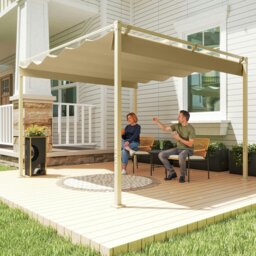 Rackhams 3 x 3m Garden Pergola with Retractable Roof - UPF30+ - Khaki - Metal, 180gsm Polyester Fabric - 298L x 297W x 221Hcm - thumbnail 1