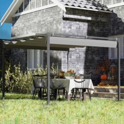 Rackhams 3 x 3m Garden Pergola with Retractable Roof - UPF30+ - Khaki - Metal, 180gsm Polyester Fabric - 298L x 297W x 221Hcm - thumbnail 3