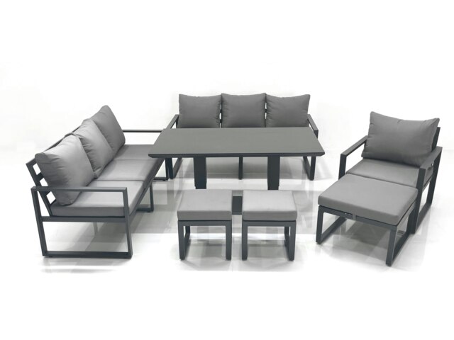 Rackhams Outdoor Garden Furniture Set Aluminium Lounge Sofa Adjustable Rising Lifting Dining Table Sets with 3 Footstools Dark Grey - image 1