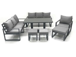 Rackhams Outdoor Garden Furniture Set Aluminium Lounge Sofa Adjustable Rising Lifting Dining Table Sets with 3 Footstools Dark Grey - thumbnail 2