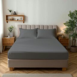 Rackhams Microfibre Soft Touch Fitted Sheet 25cm Skirt Plain Dyed Bed Linen - Super King - Grey - thumbnail 1