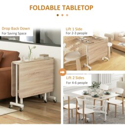 Rackhams Drop Leaf Table with 6 Wheels Folding Dining Table - thumbnail 6
