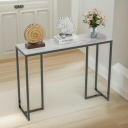 Rackhams Marble Hallway Console Table With 3 Legs White And Black - thumbnail 2