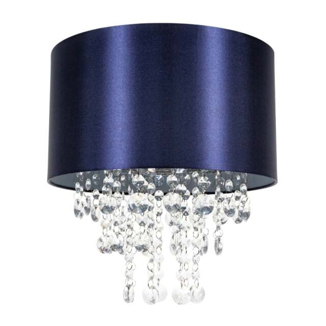 Rackhams Modern Navy Satin Fabric Pendant Light Shade with Transparent Acrylic Droplets - image 1