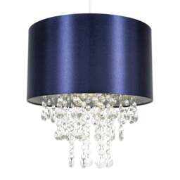 Rackhams Modern Navy Satin Fabric Pendant Light Shade with Transparent Acrylic Droplets - thumbnail 2