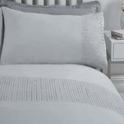 Rackhams Luxury Super Soft Stylish Lace Panel Duvet Cover with Pillowcases - Silver/Grey - King (220cm x 230cm) - thumbnail 3