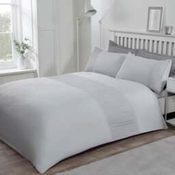 Rackhams Luxury Super Soft Stylish Lace Panel Duvet Cover with Pillowcases - Silver/Grey - King (220cm x 230cm) - thumbnail 1