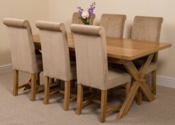 Rackhams Vermont Cross Leg Oak Extending Dining Table with Washington Fabric Chairs - 8 chairs - Black - thumbnail 4