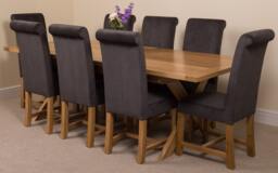 Rackhams Vermont Cross Leg Oak Extending Dining Table with Washington Fabric Chairs - 8 chairs - Black - thumbnail 1
