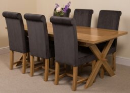 Rackhams Vermont Cross Leg Oak Extending Dining Table with Washington Fabric Chairs - 8 chairs - Black - thumbnail 6
