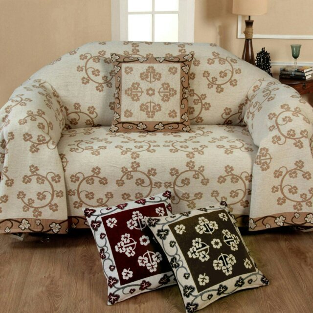 Rackhams Floral Chenille Throw - 127cm x 152cm - Cream
