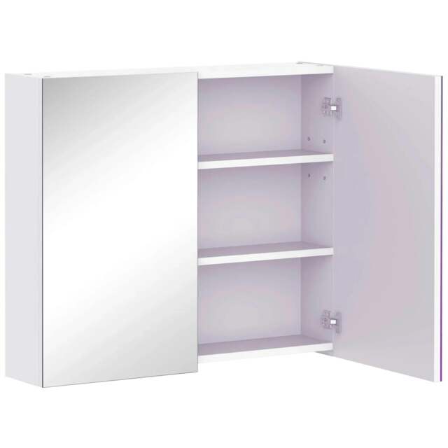 Rackhams Bathroom Mirror Cabinet, 3-Tier Wall Mount Bathroom Storage Cabinet with Soft-Close Hinges and Adjustable Shelf, Double Door Cupboard, White - image 1