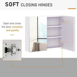 Rackhams Bathroom Mirror Cabinet, 3-Tier Wall Mount Bathroom Storage Cabinet with Soft-Close Hinges and Adjustable Shelf, Double Door Cupboard, White - thumbnail 4