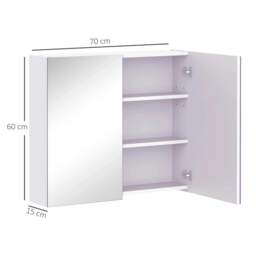 Rackhams Bathroom Mirror Cabinet, 3-Tier Wall Mount Bathroom Storage Cabinet with Soft-Close Hinges and Adjustable Shelf, Double Door Cupboard, White - thumbnail 2