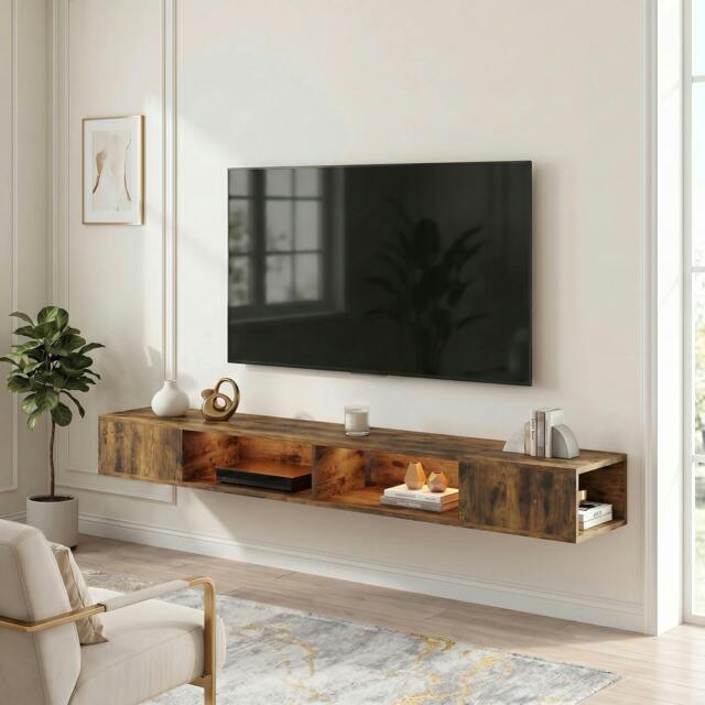 Rackhams TV Stand with RGB LED Lights for 75-Inch TV - Rustic Brown - image 1