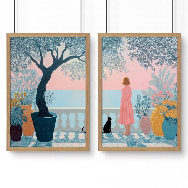 Rackhams Wall Decor Hallway - Set of 2 Italian Lifestyle Wall art Prints - 20 x 30 in / 50 x 76 cm - Matte Museum Quality Art Paper 290 gsm - Oak Frame - image 1