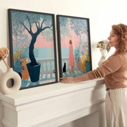 Rackhams Wall Decor Hallway - Set of 2 Italian Lifestyle Wall art Prints - 20 x 30 in / 50 x 76 cm - Matte Museum Quality Art Paper 290 gsm - Oak Frame - thumbnail 4