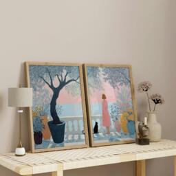 Rackhams Wall Decor Hallway - Set of 2 Italian Lifestyle Wall art Prints - 20 x 30 in / 50 x 76 cm - Matte Museum Quality Art Paper 290 gsm - Oak Frame - thumbnail 3