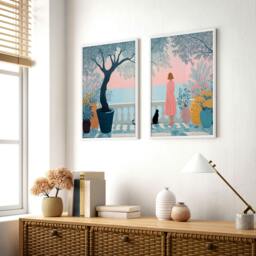 Rackhams Wall Decor Hallway - Set of 2 Italian Lifestyle Wall art Prints - 20 x 30 in / 50 x 76 cm - Matte Museum Quality Art Paper 290 gsm - Oak Frame - thumbnail 2